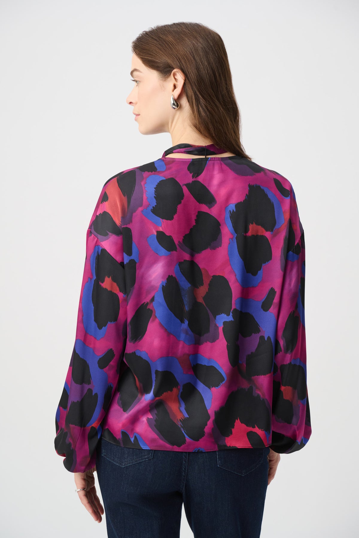 Jospeh Ribkoff #264206-178 Animal Print Satin Tie-Neck Top