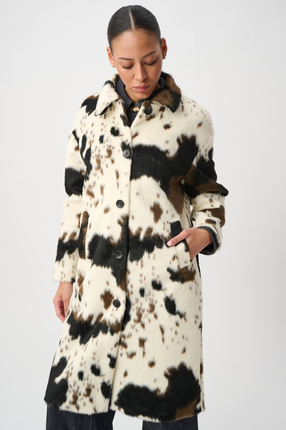 Joseph Ribkoff #264944-4593 Faux Fur Cow Print Coat