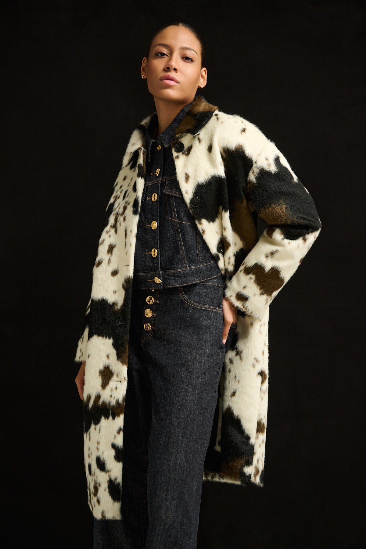 Joseph Ribkoff #264944-4593 Faux Fur Cow Print Coat