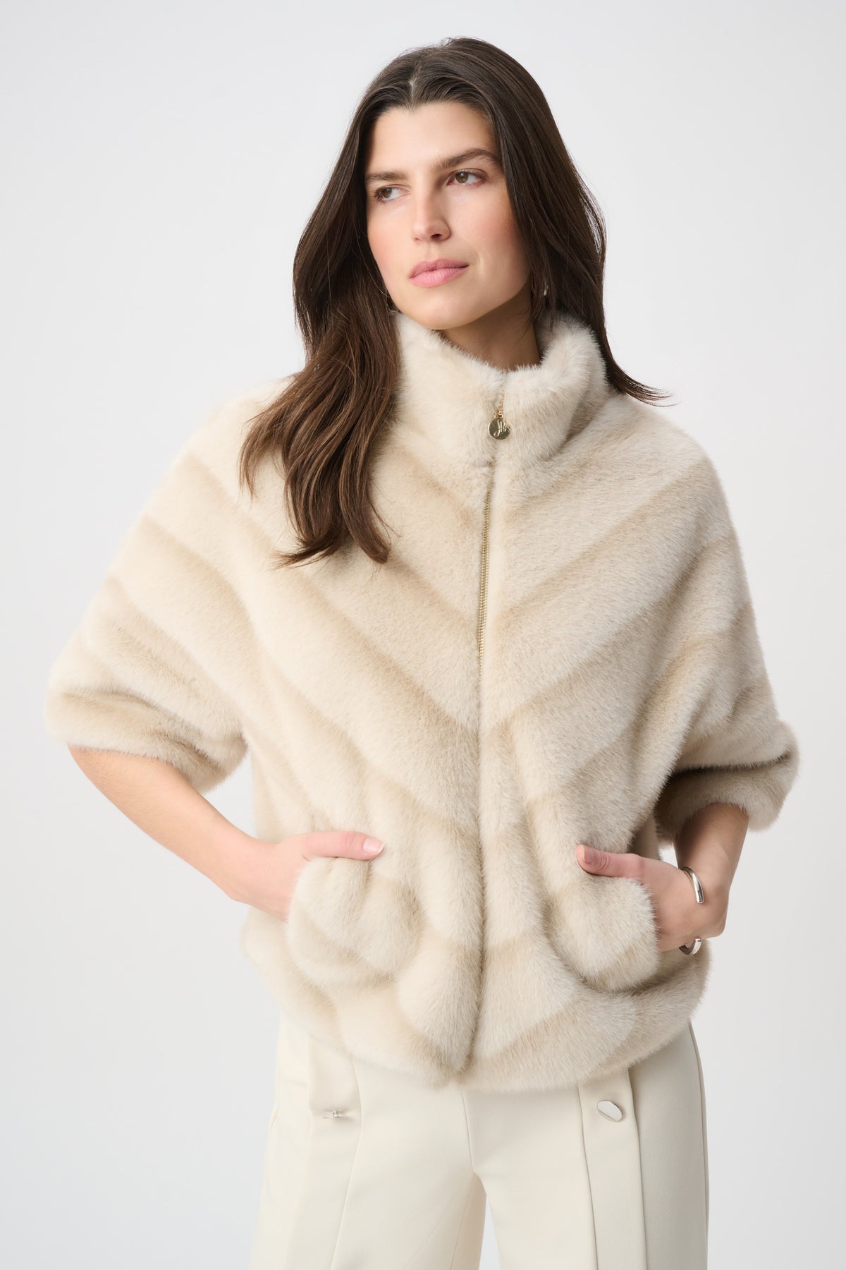Joseph Ribkoff #264946-4597 Chevron Print Faux Fur Jacket