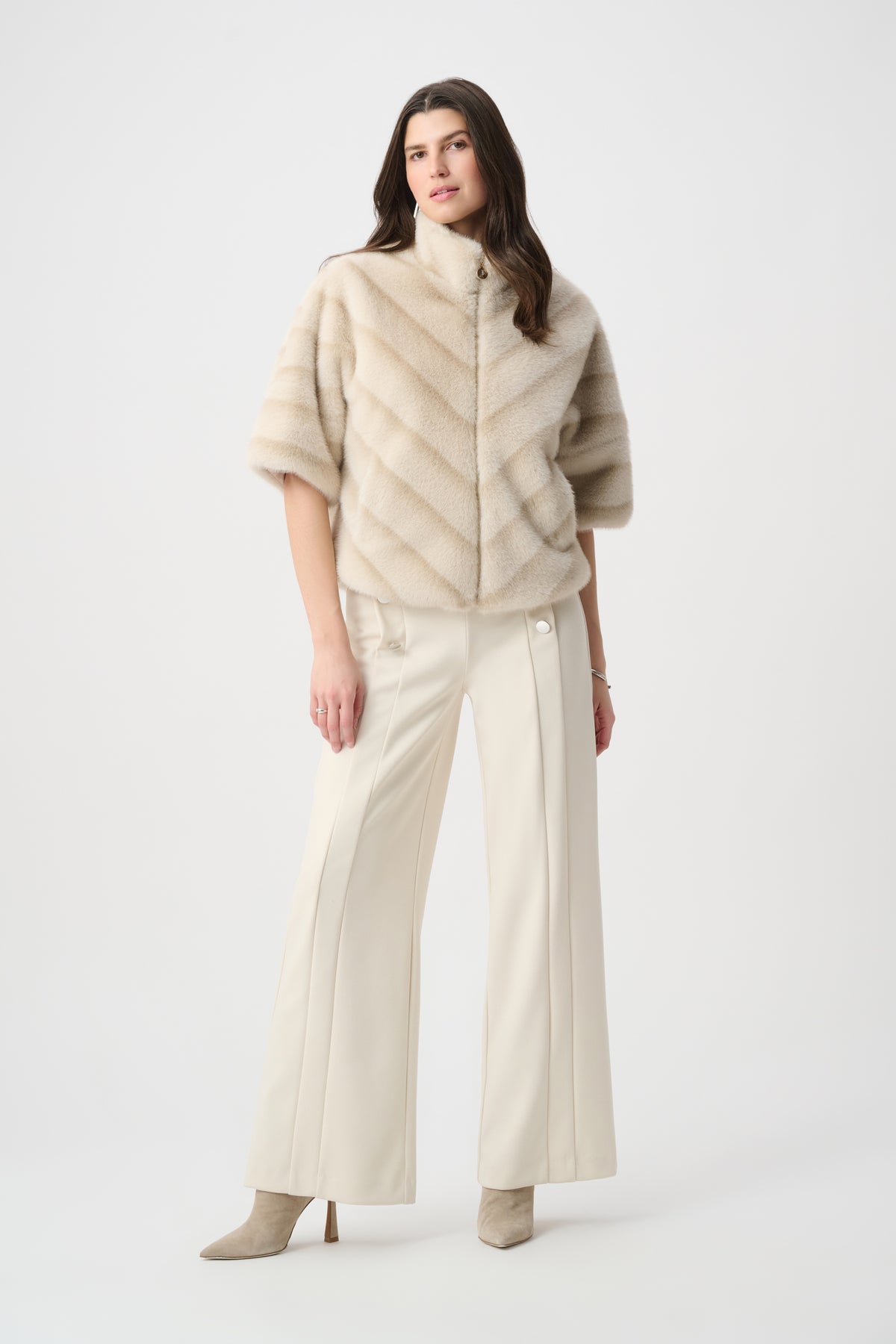 Joseph Ribkoff #264946-4597 Chevron Print Faux Fur Jacket