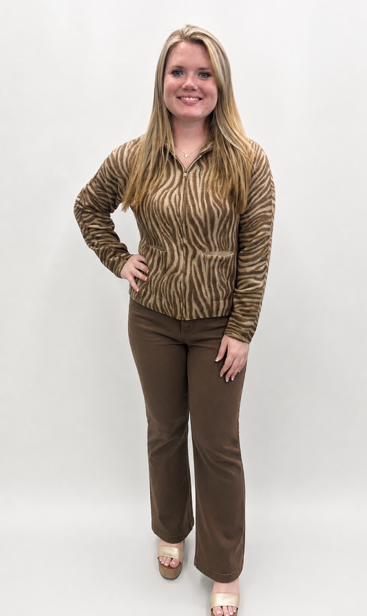 A'la Carte #L36327KM Zebra Print Zip Up Jacket