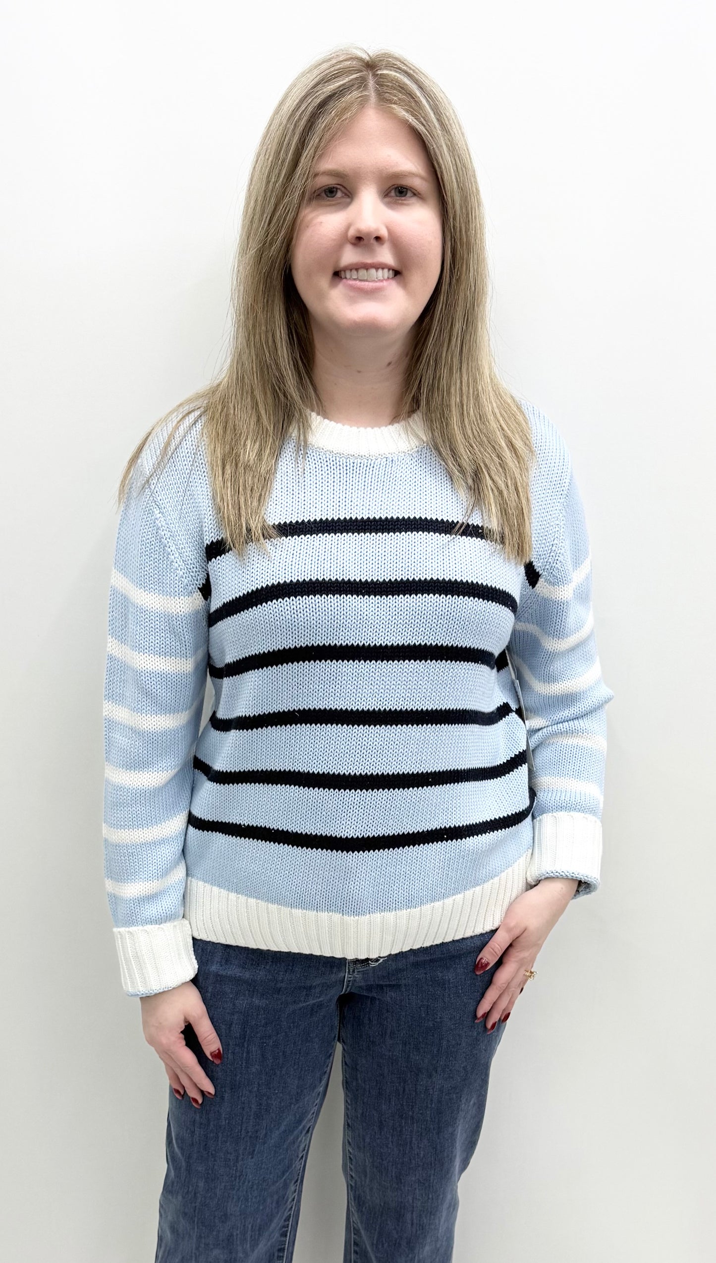 Karen Kane #4L89394 Blue Haze Stripe Sweater