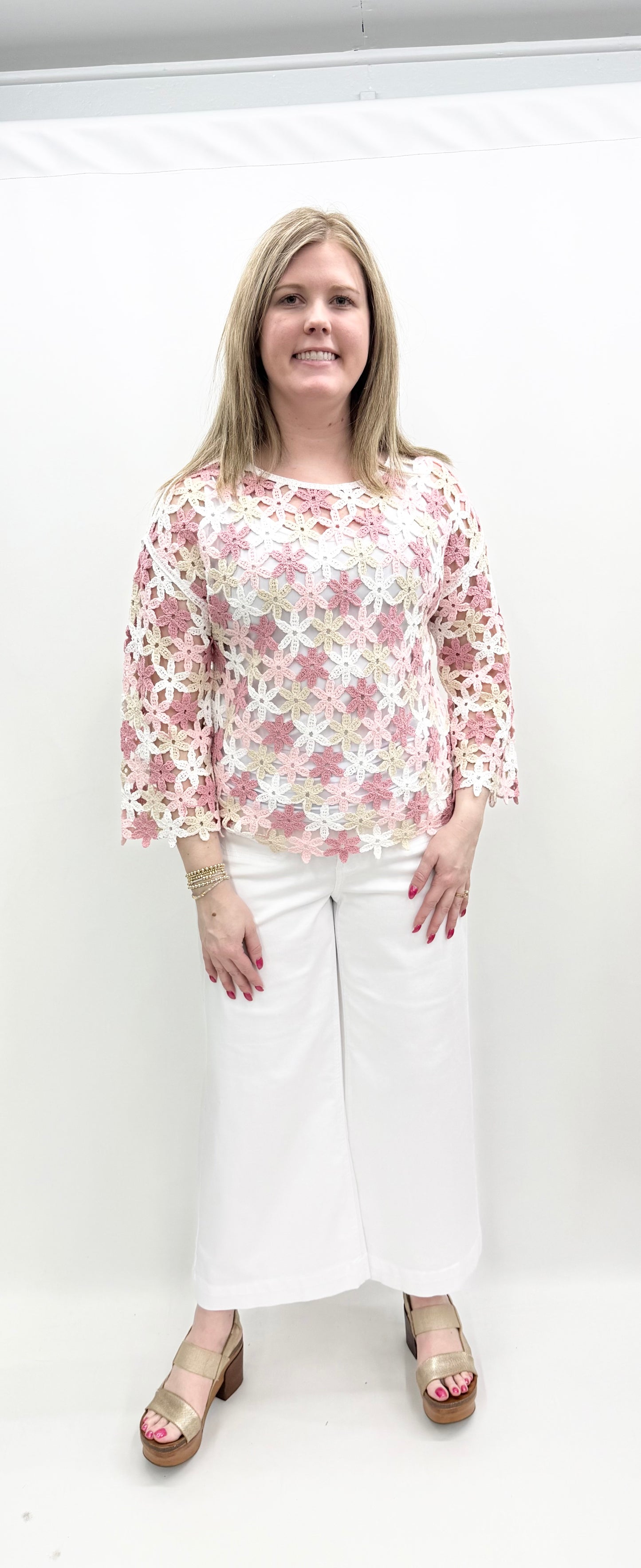 Charlie B. #C4706-777C Crochet Flower Blouse