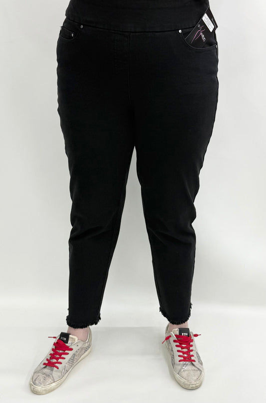 Slim Sation by Multiples #M35714PM Black Five Pocket Fringe Ankle Pant