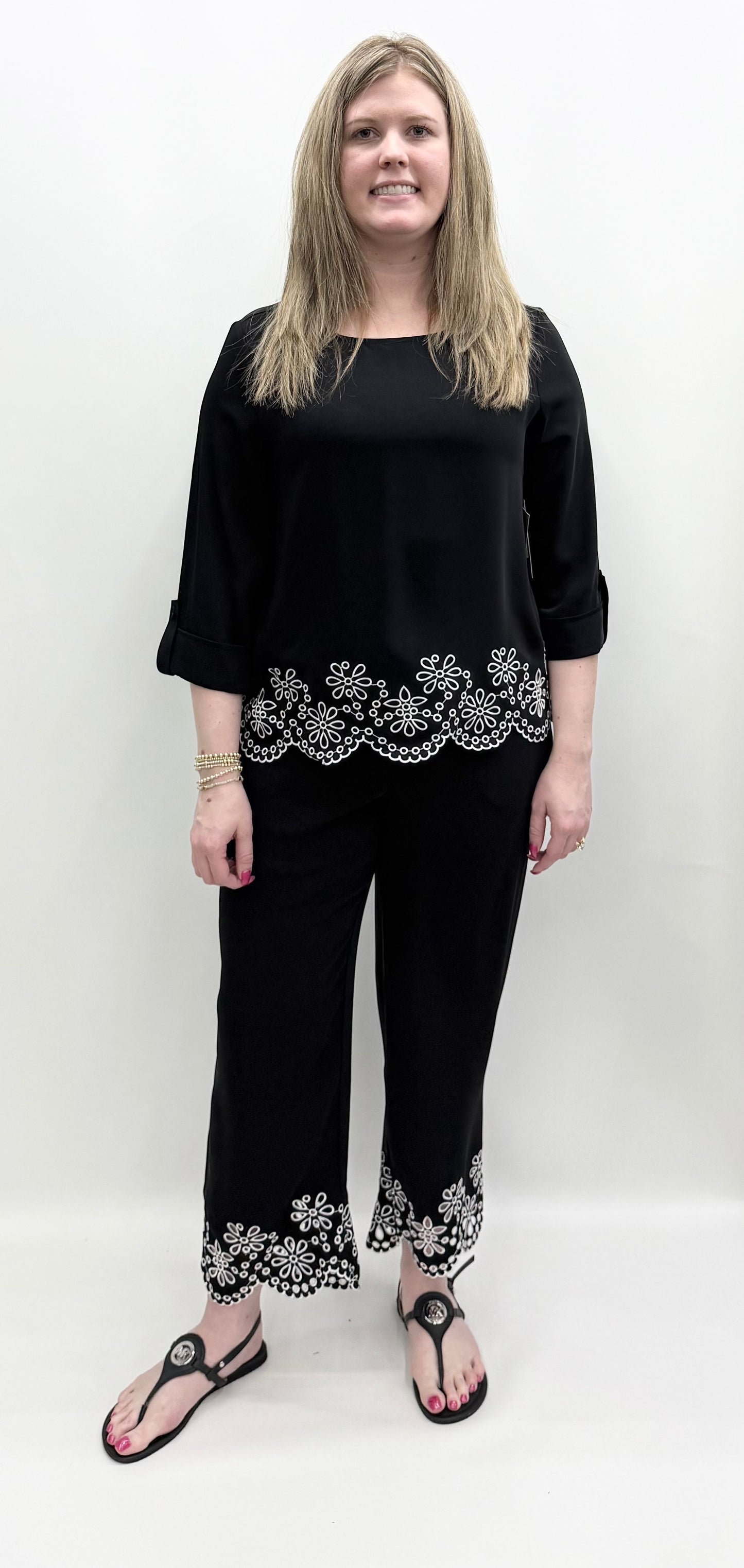 Multiples #M16405TM Black Embroidered Top