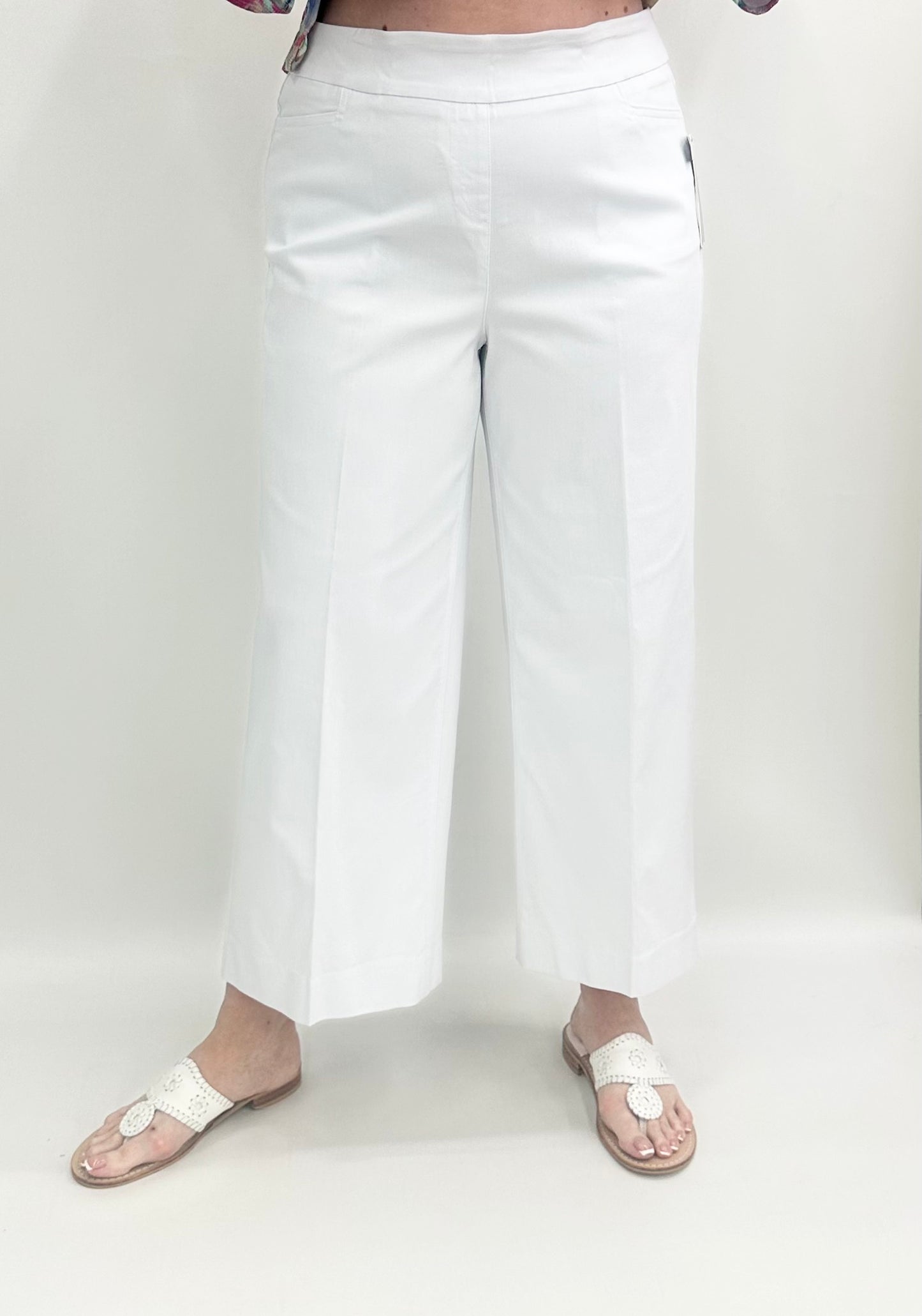 Thin Her by A'la Carte #N15103PM White Wide Leg Crop Jean