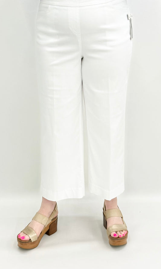 Thin Her #N15103PM White Pull On Wide Leg Crop Pant