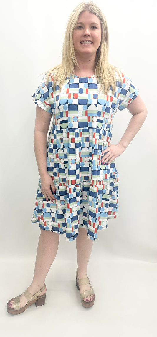 Pure Essence #591-5086 Blue/Tangerine/Sage Dress