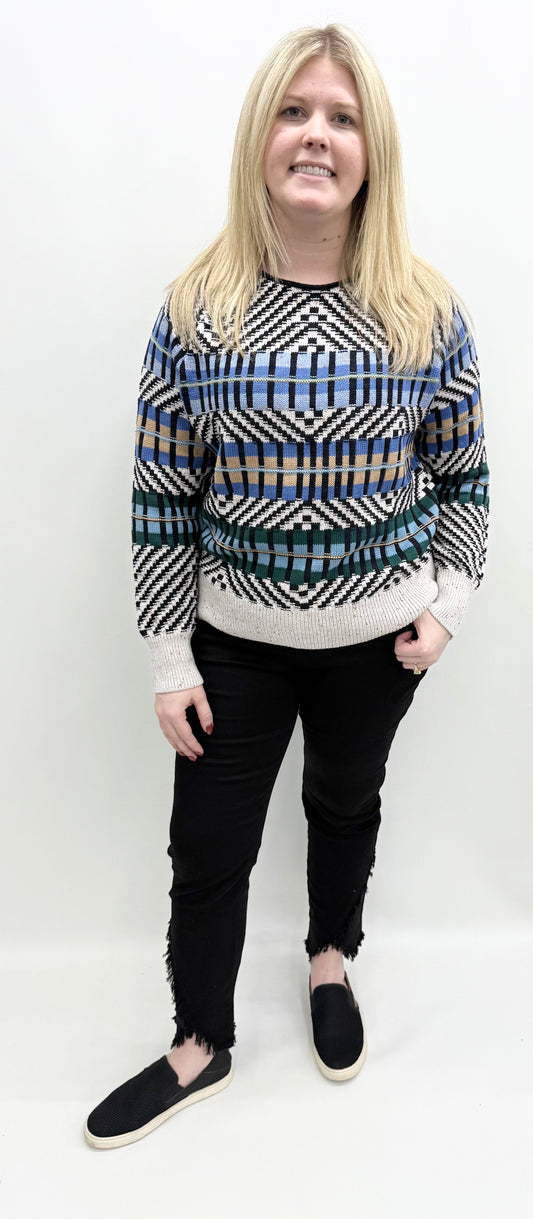 Nic & Zoe #F251117 Graphic Stripe Sweater