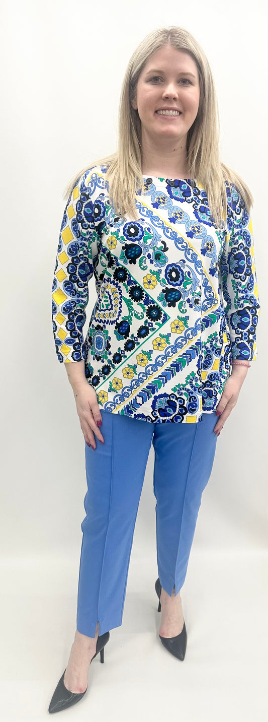 #L15331TM 3/4 Sleeve Boat Neck Printed Top