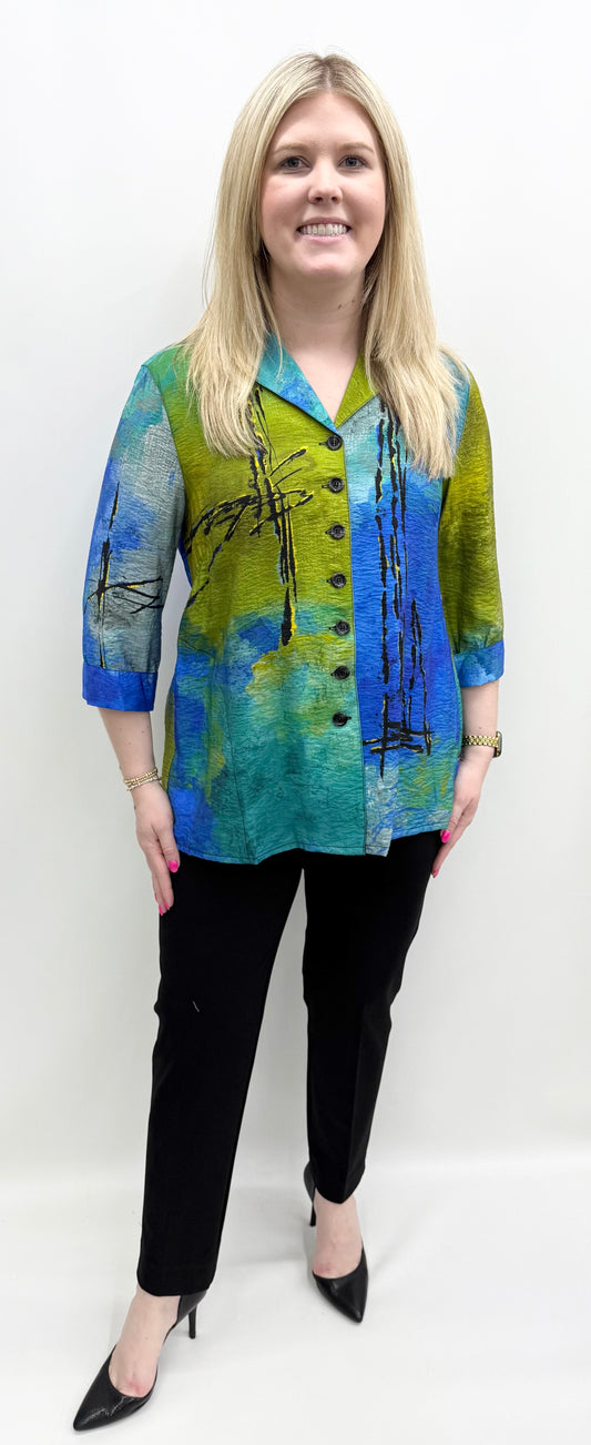 Ali Miles #A35408Bm Blue Multi Top