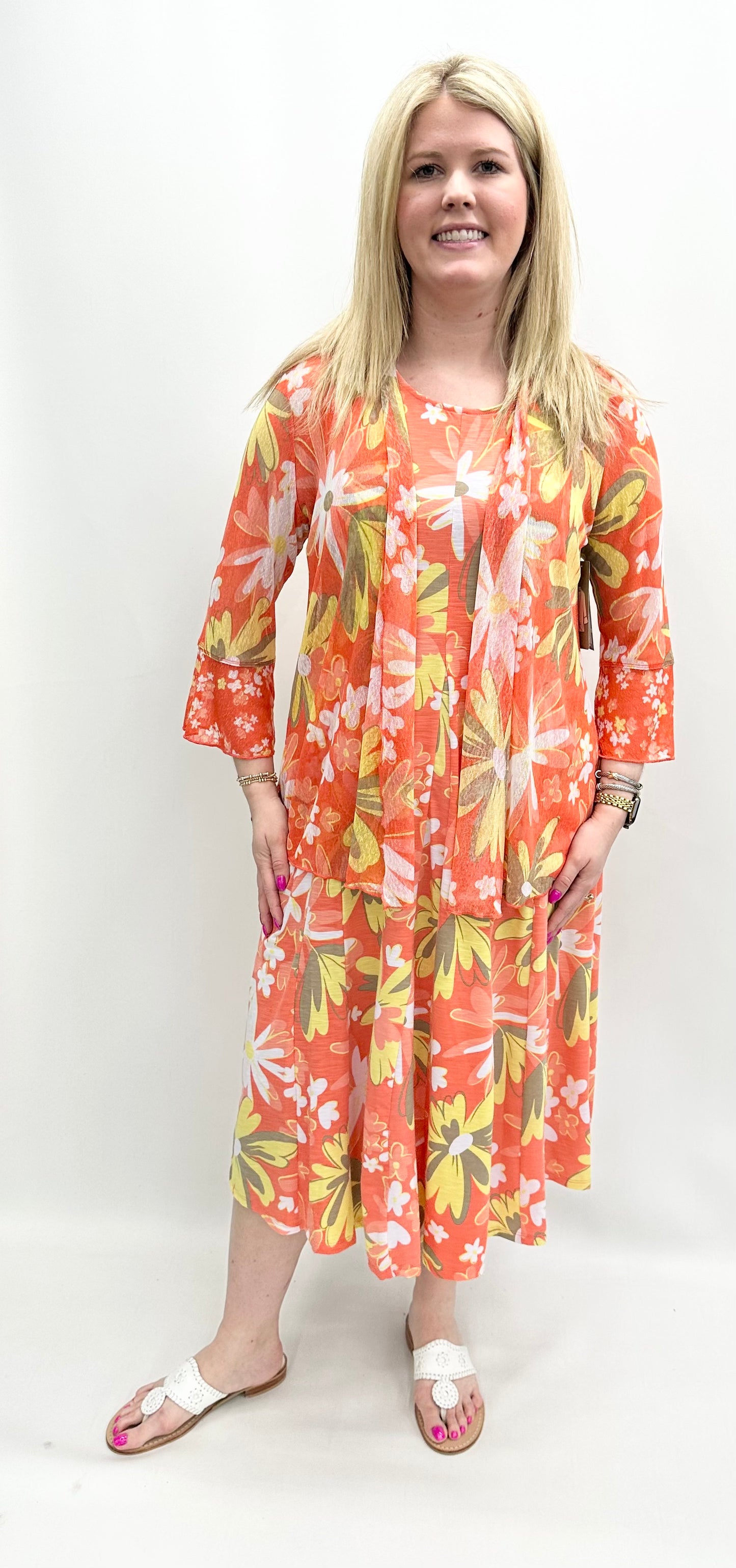Multiples Island Tropics #M25106JM Melon Print Cardigan