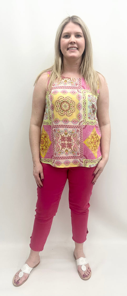 C4512RP/808B Carousel Printed Sleeveless Top