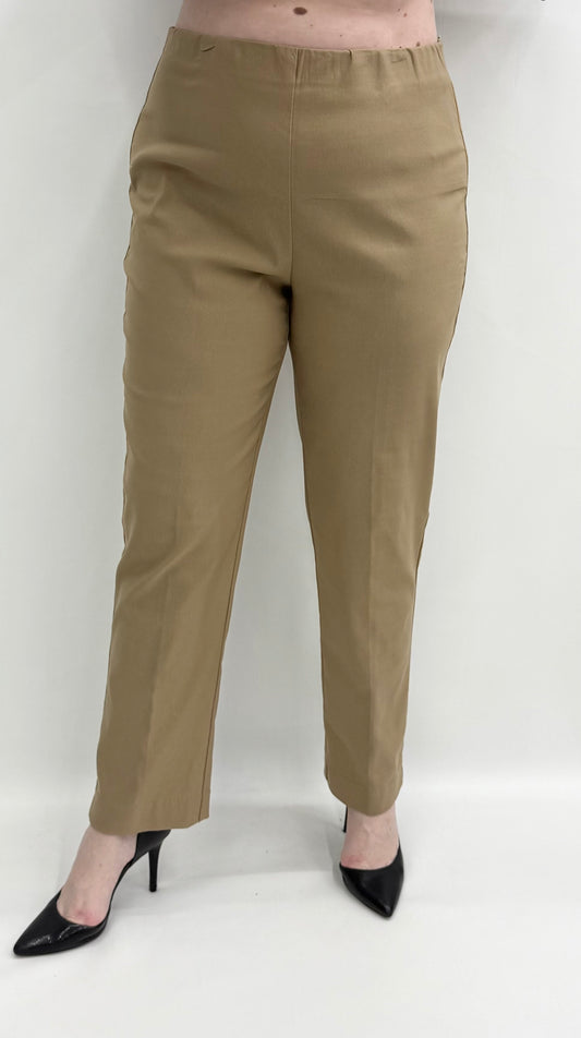 Slim Sation by Multiples #M35708PM Tan Ankle Pant