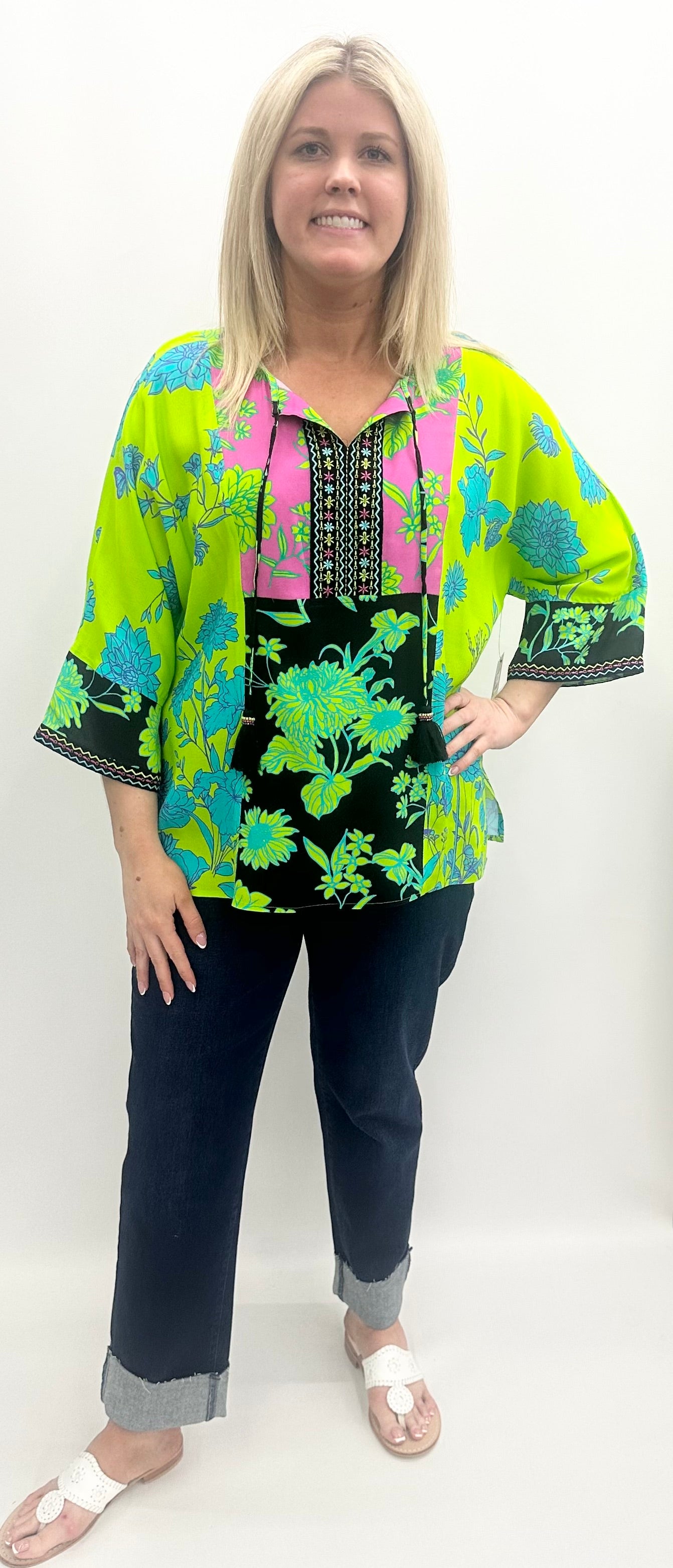 John Mark #J25431TM Green Print Top