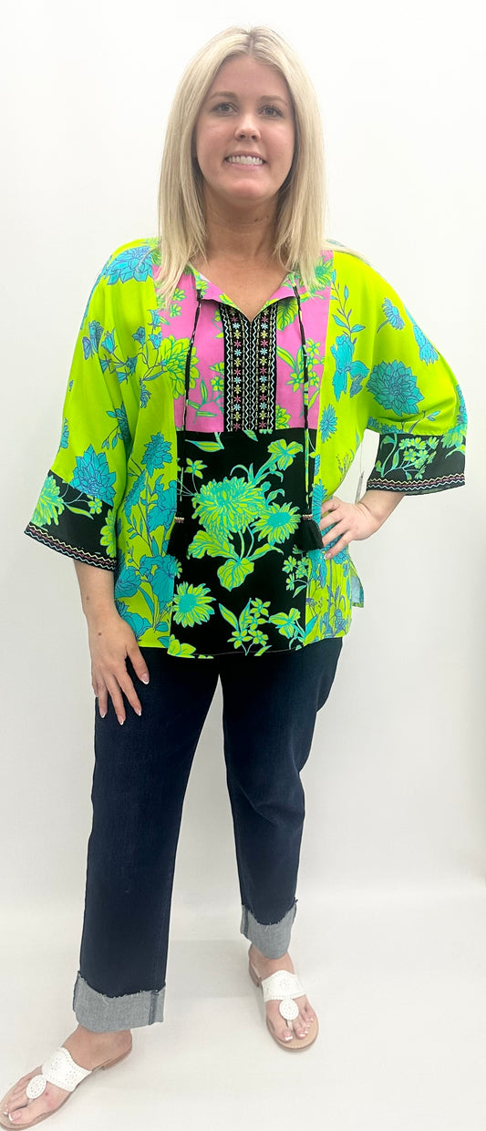 John Mark #J25431TM Green Print Top