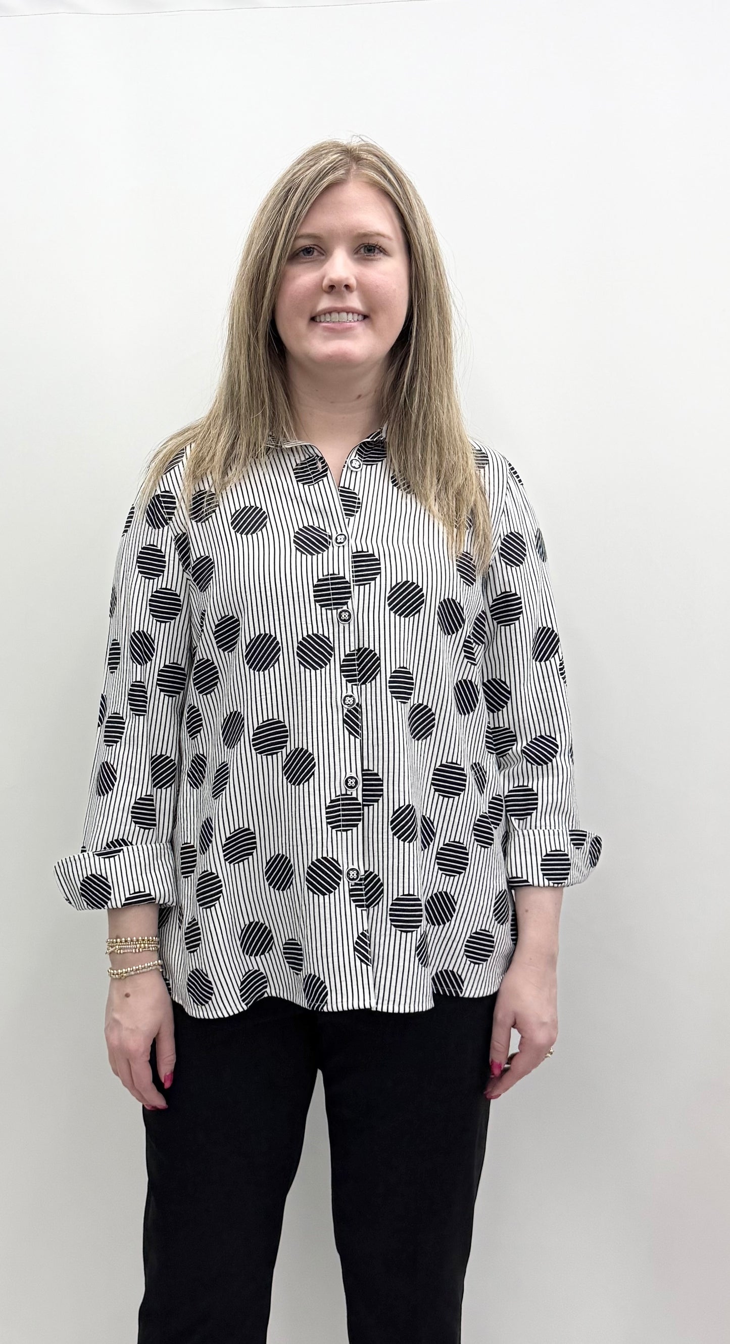 Multiples #M16112BM Black/White Polka Dot Shirt