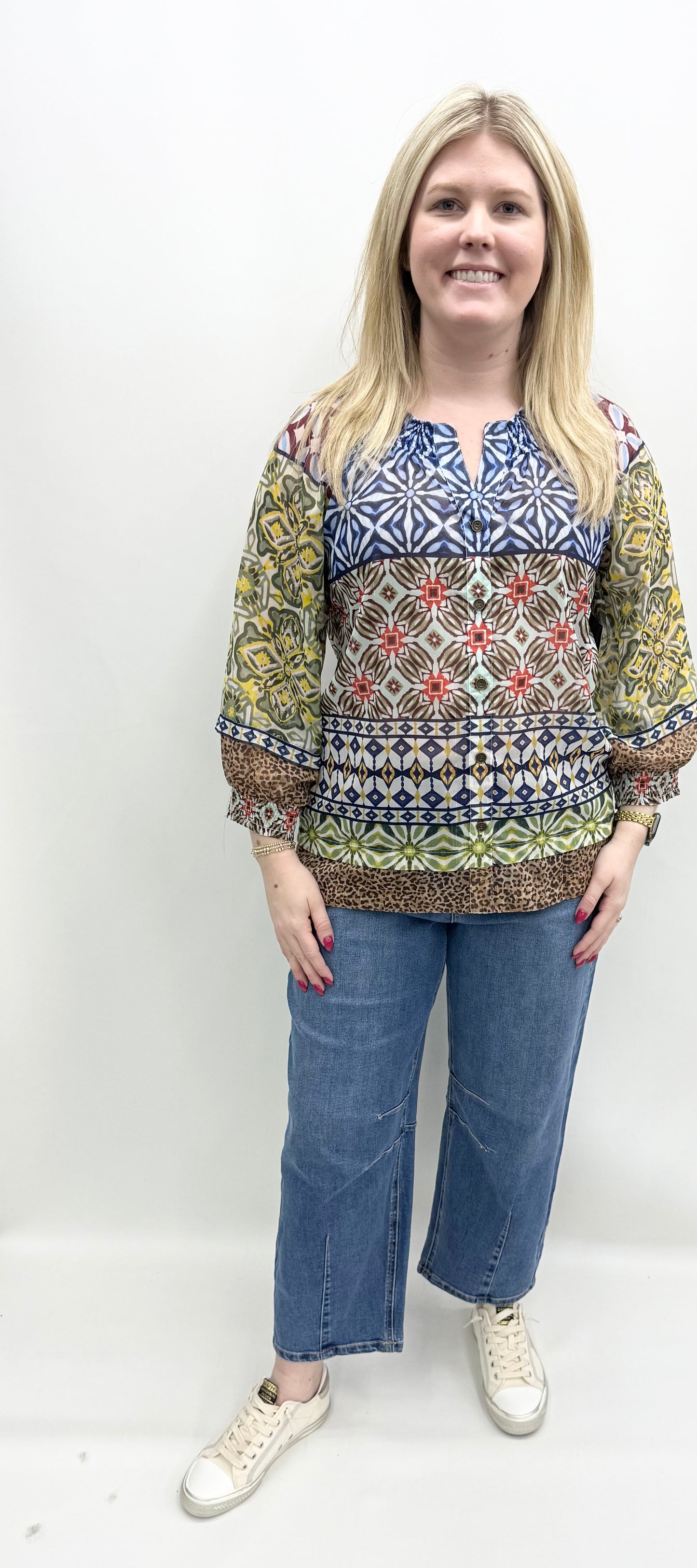John Mark #J45531BM Multi Shirring Top