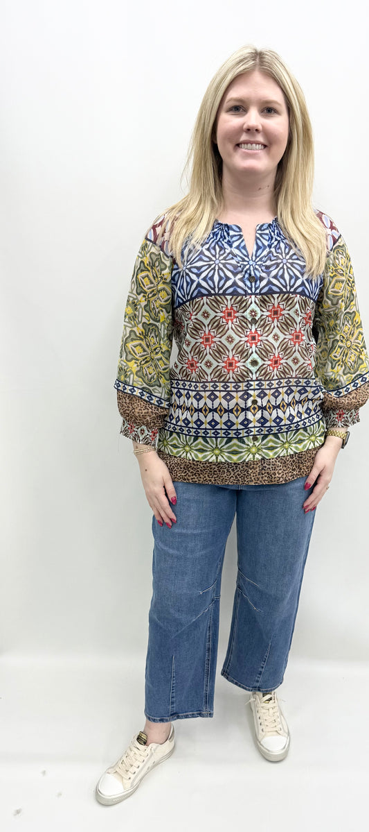 John Mark #J45531BM Multi Shirring Top