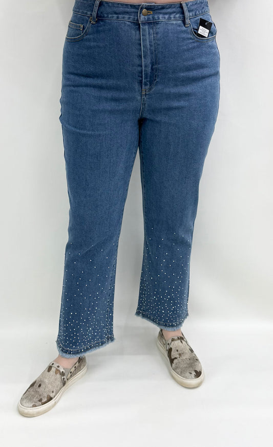 Slim Sation by Multiples #M45703PM Medium Indigo Boot Cut Ankle Jean w/ Embellishment
