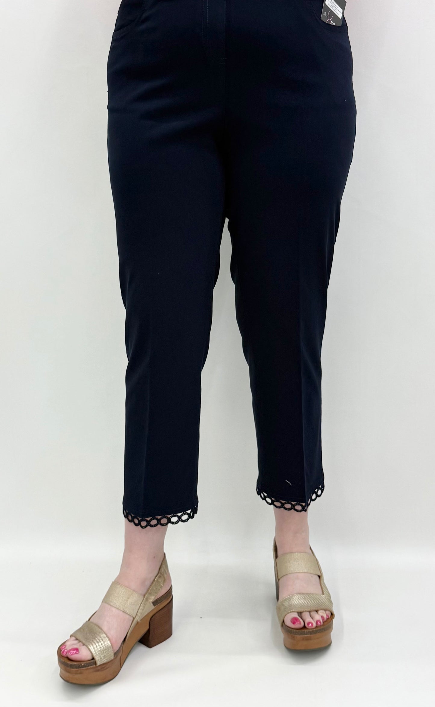 Slim Sation #M16721PM Midnight Crop Pant With Lace Trim