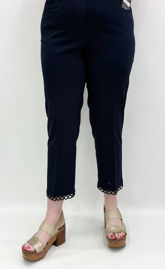 Slim Sation #M16721PM Midnight Crop Pant With Lace Trim