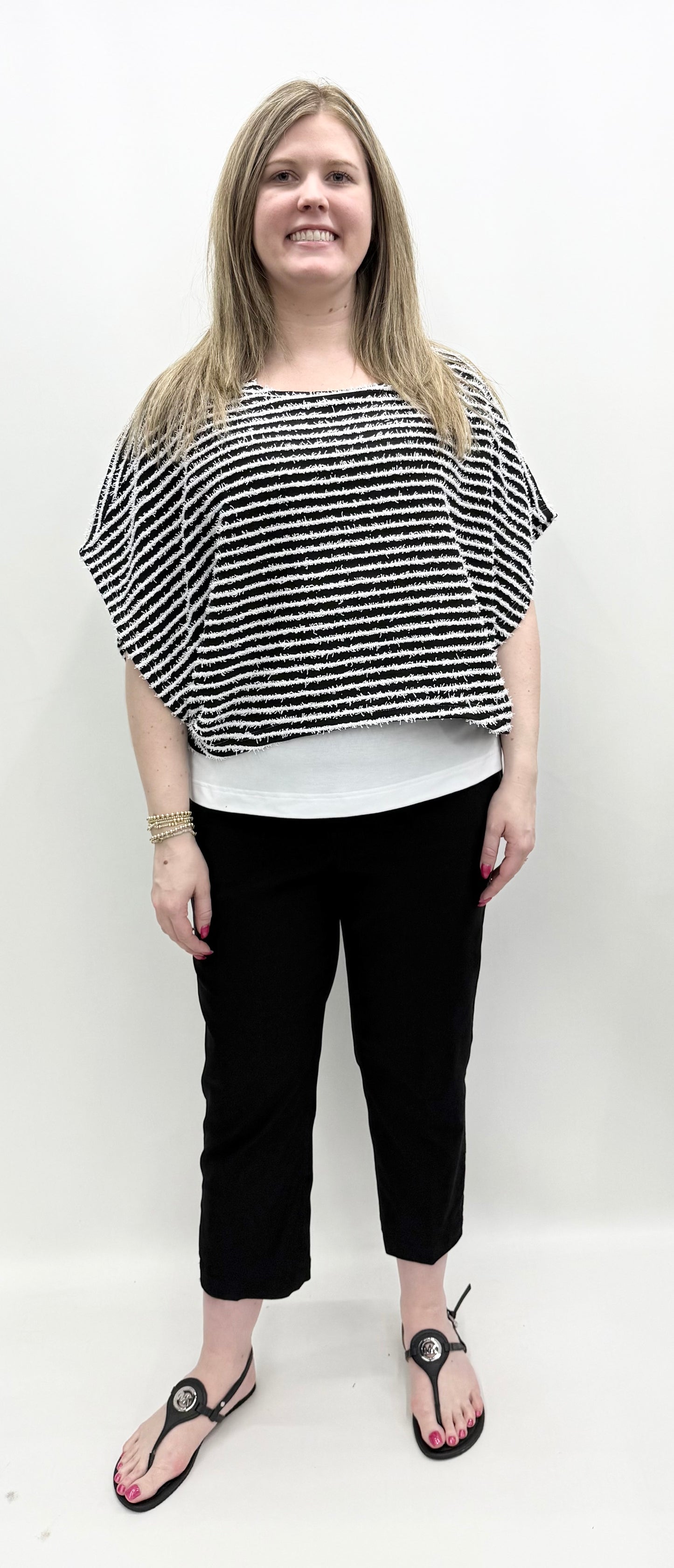 Multiples #M16403TM Black Stripe Poncho Top