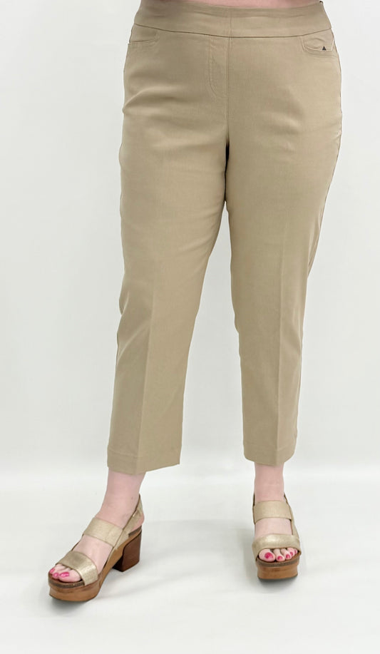 Slim Sation by Multiples #M12713PM Taupe Crop Pant