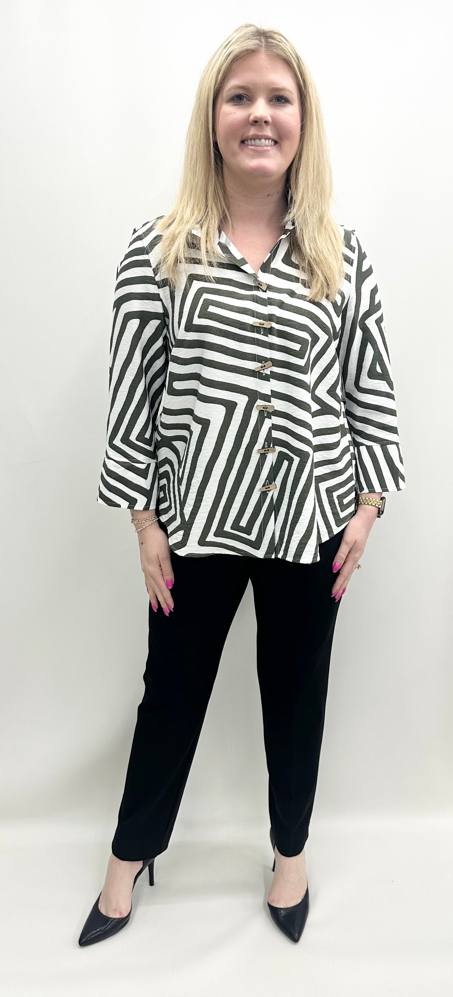 Ali Miles #A35722BM Olive Stripe Blouse