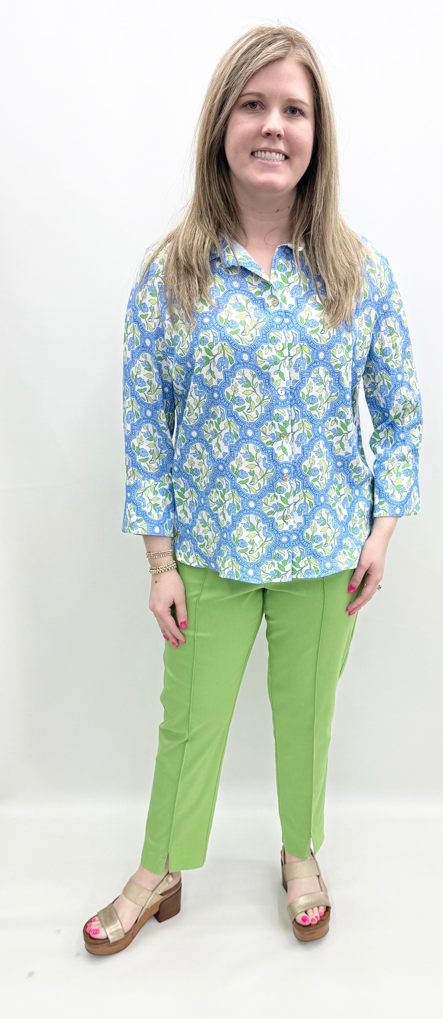 A'la Carte #L16206BM Three Quarter Sleeve Button Up Top