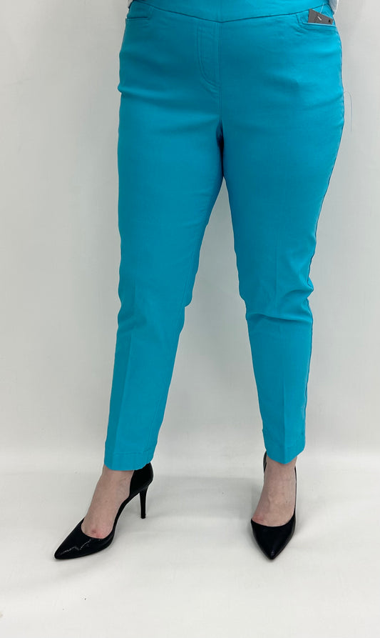 Slim Sation by Multiples #M30719PM Ankle Pant Bright Turquoise