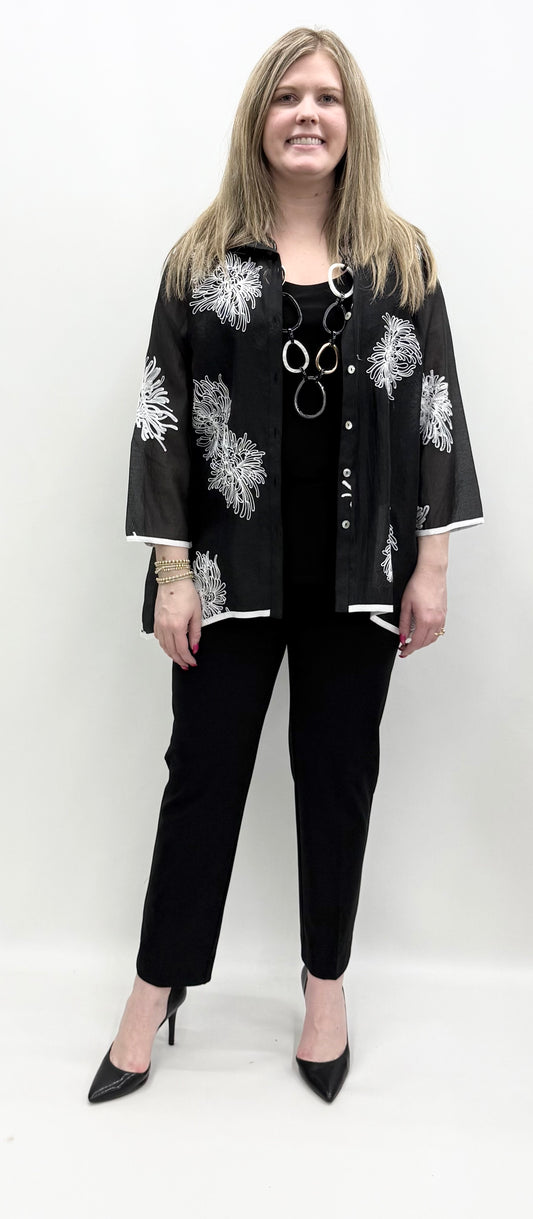 Multiples #M16407BM Back Button Front Hi-Lo Solid Crinkle Shirt