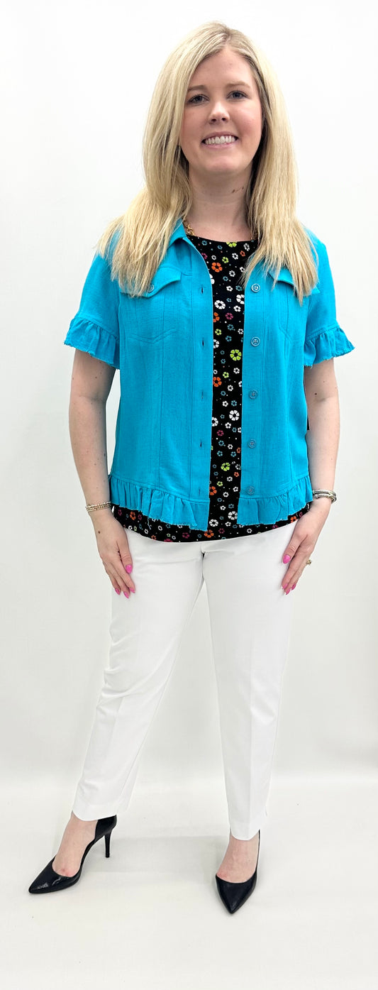 Multiples #M25705JM Bright Turquoise Jean Jacket