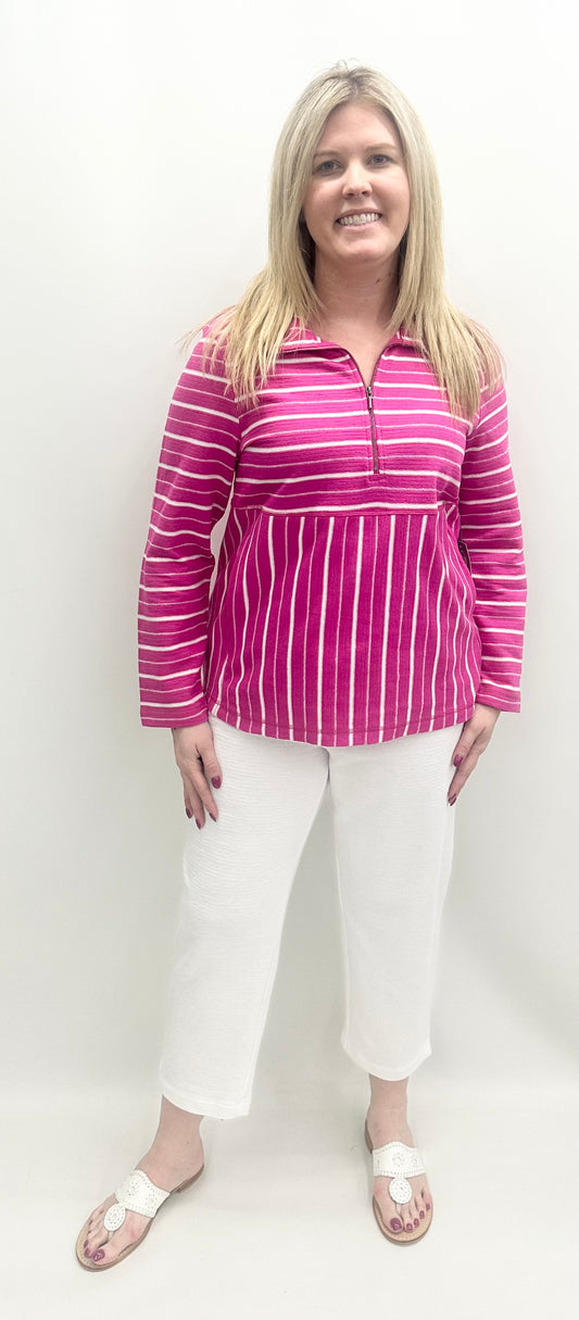 85308 Berry Weekend Terry Striped Quarter Zip