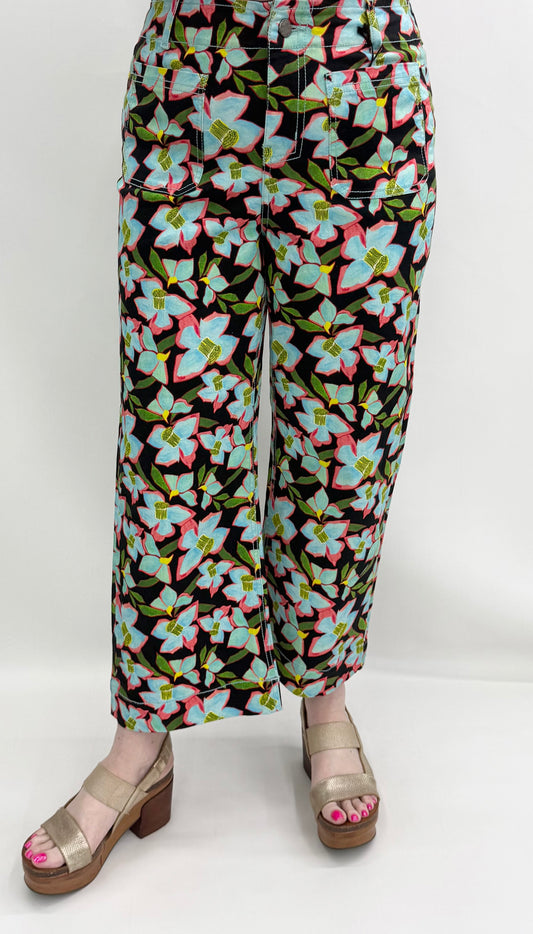 APNY #B168E Turquoise Multi Cropped Wide Leg Pant