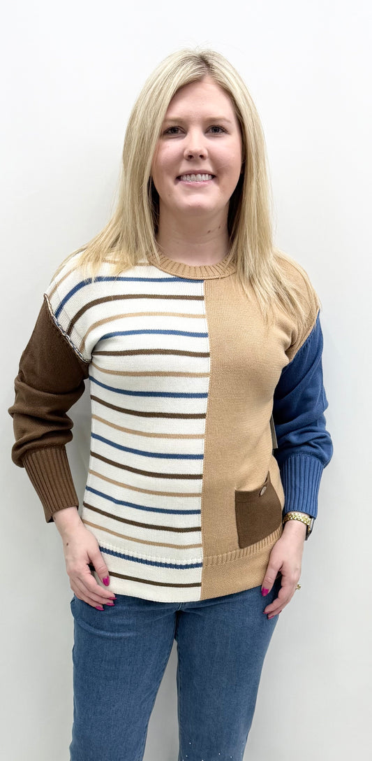 Multiples #M45307KM Stripe Sweater Knit Top