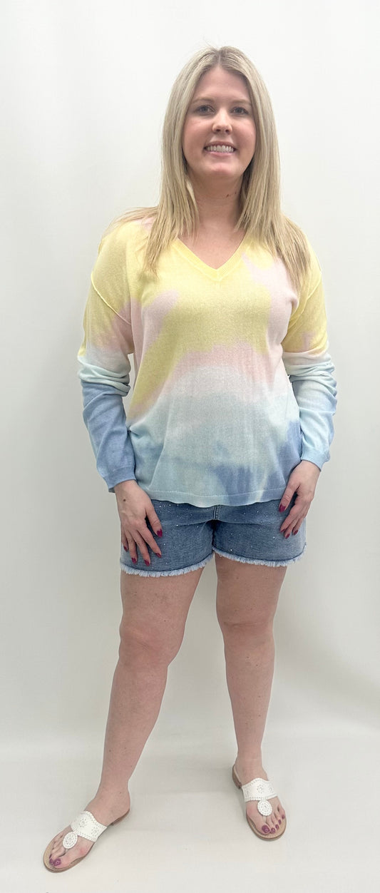 C2802/241C Tie Dye Printed Cotton V-Neck Sweater