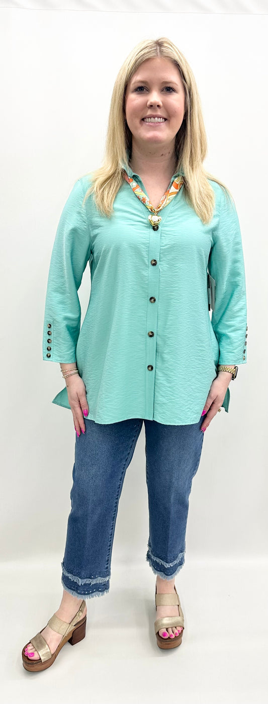 Multiples #M35403BM Seafoam Crinkle Woven Shirt