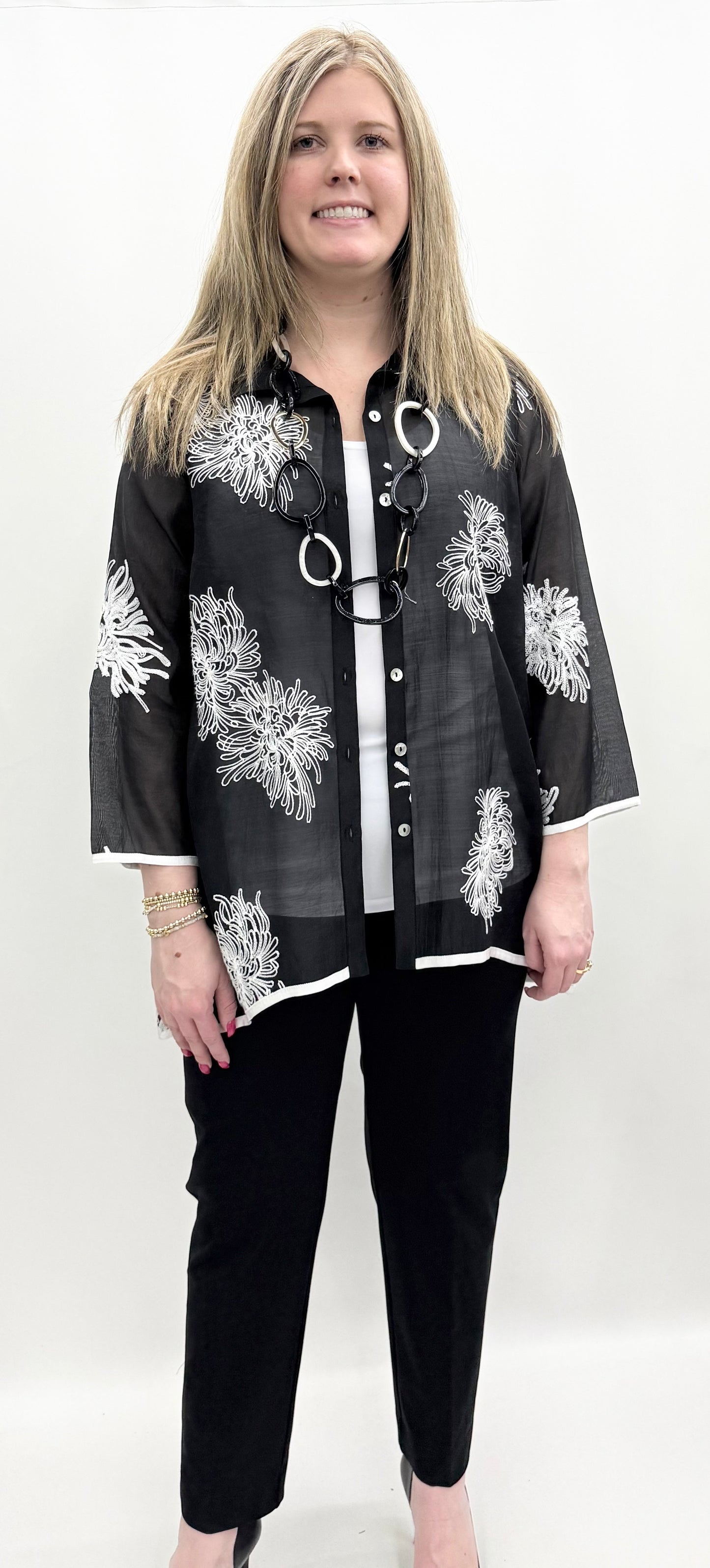 Multiples #M16407BM Back Button Front Hi-Lo Solid Crinkle Shirt