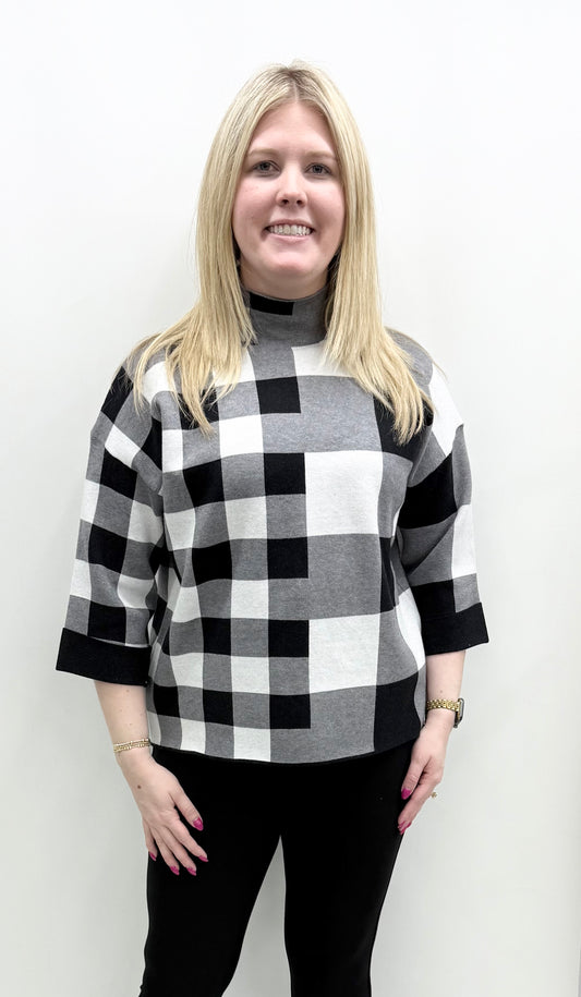 Ethyl #21BW Mock Neck Black/White Check Sweater