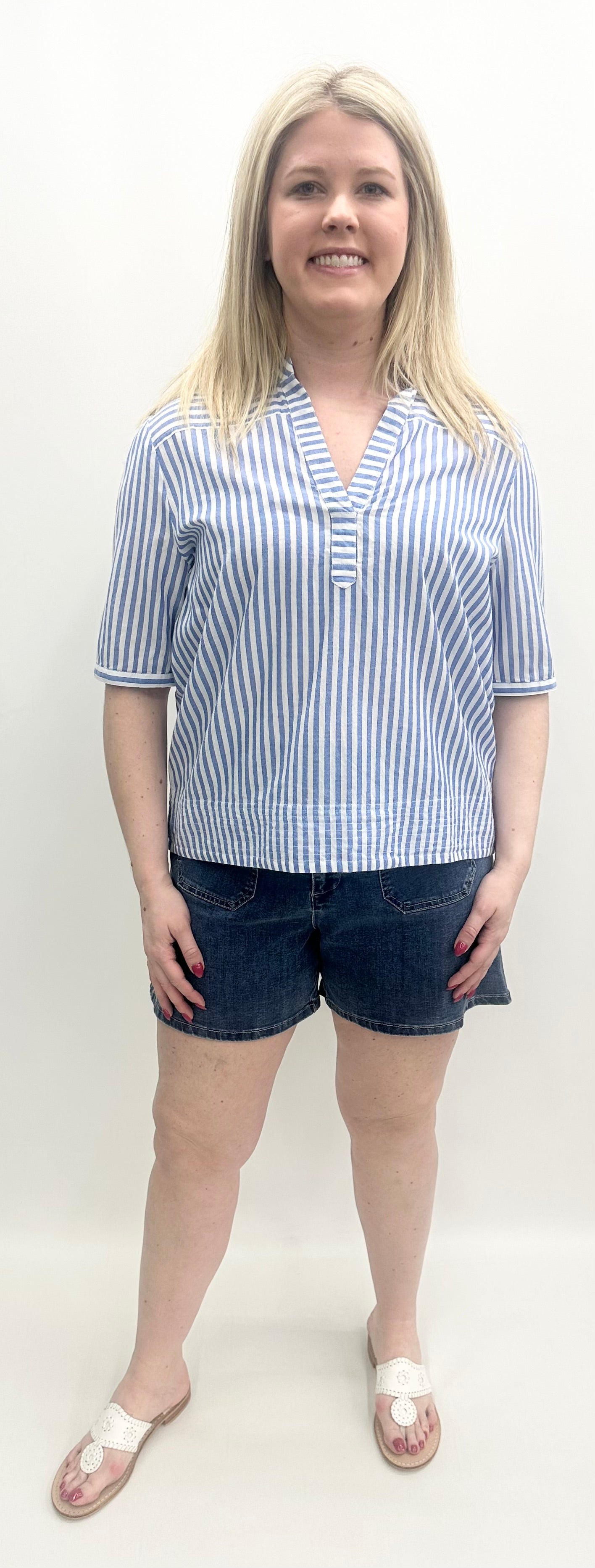 Charlie B #C4569P-143C Yarn Dye Popover Short Sleeve Blouse