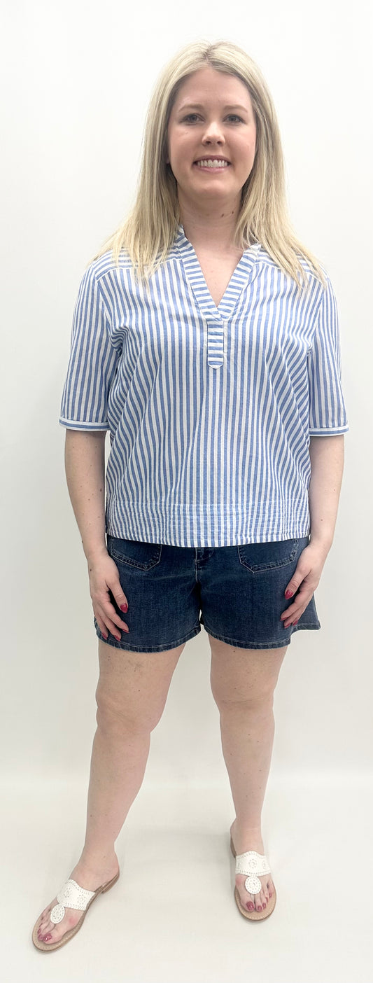 Charlie B #C4569P-143C Yarn Dye Popover Short Sleeve Blouse