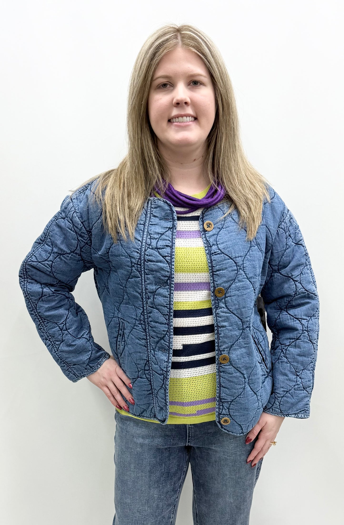 Tru-Luxe #T16212JM Medium Indigo Quilted Denim Jacket