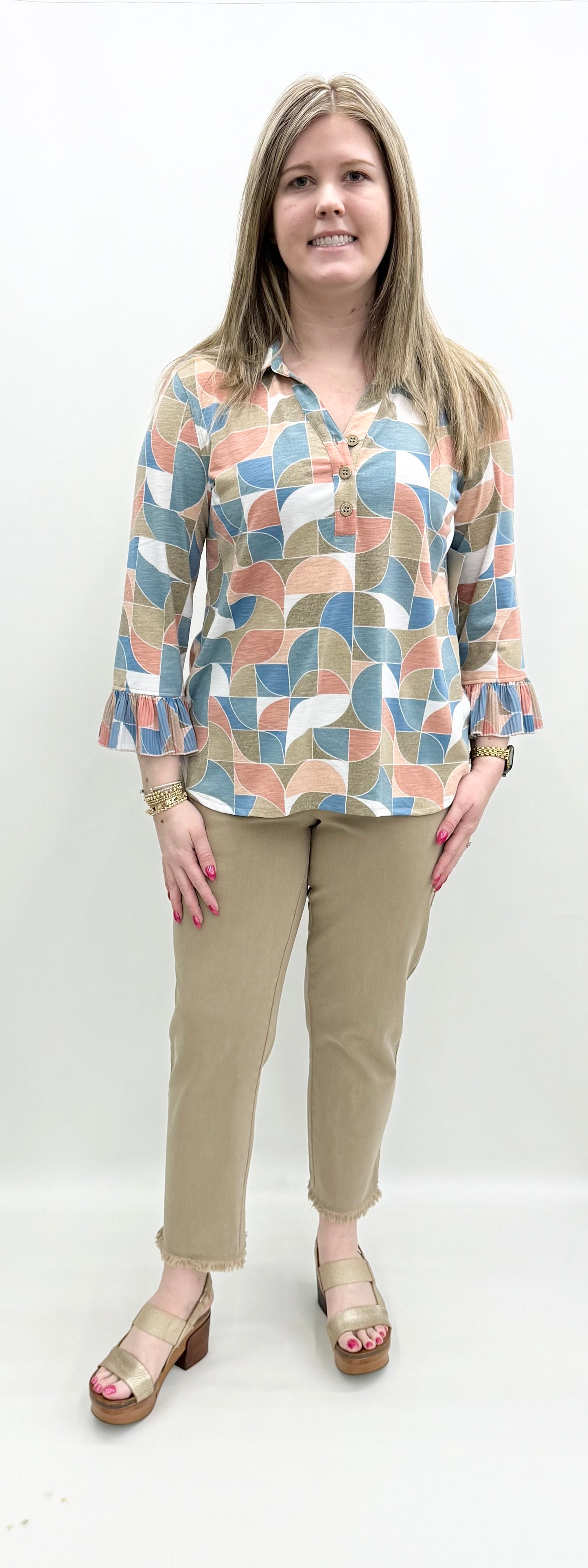 Multiples #M16108TM Circles Print Jersey Knit Top