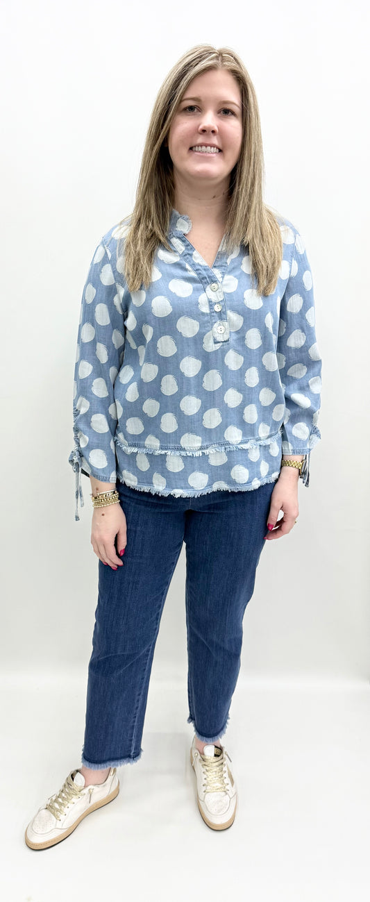 Multiples #M16111TM Lt. Indigo Dots Print Shirt