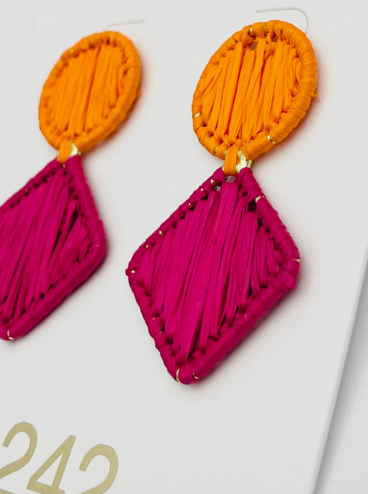 Raffia Double Drop Orange/Pink  Earring #ER565