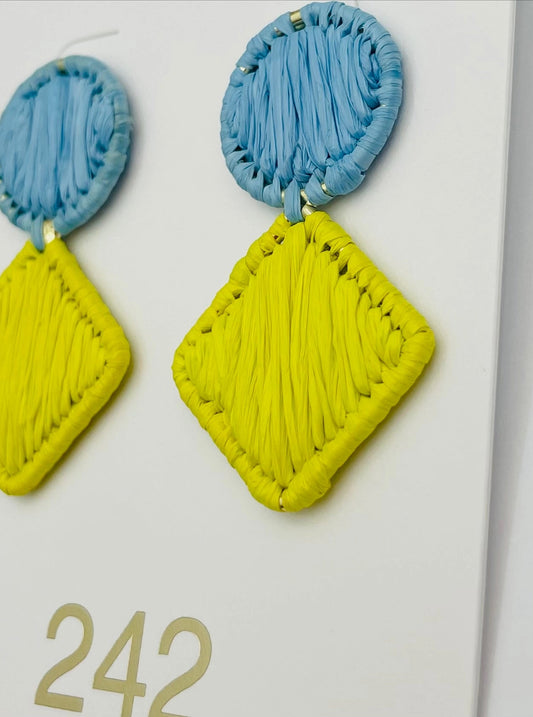 Raffia Double Drop Ocean/Lime Earring #ER563