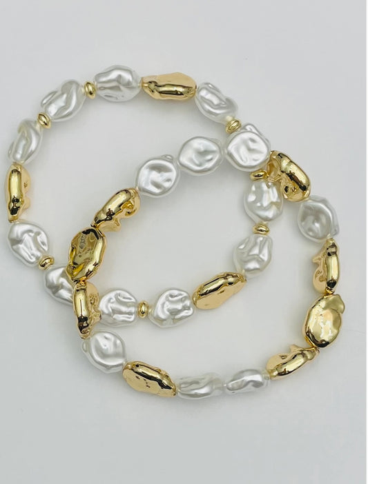 Chic - Baroque Pearl & Gold Nugget (2-pcs) BR160