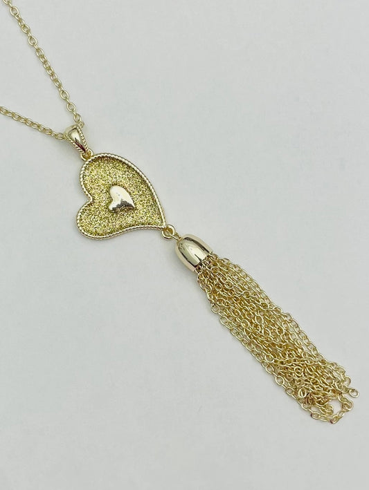Golden - Glitter Heart Pendant/Charm Necklace in Gold